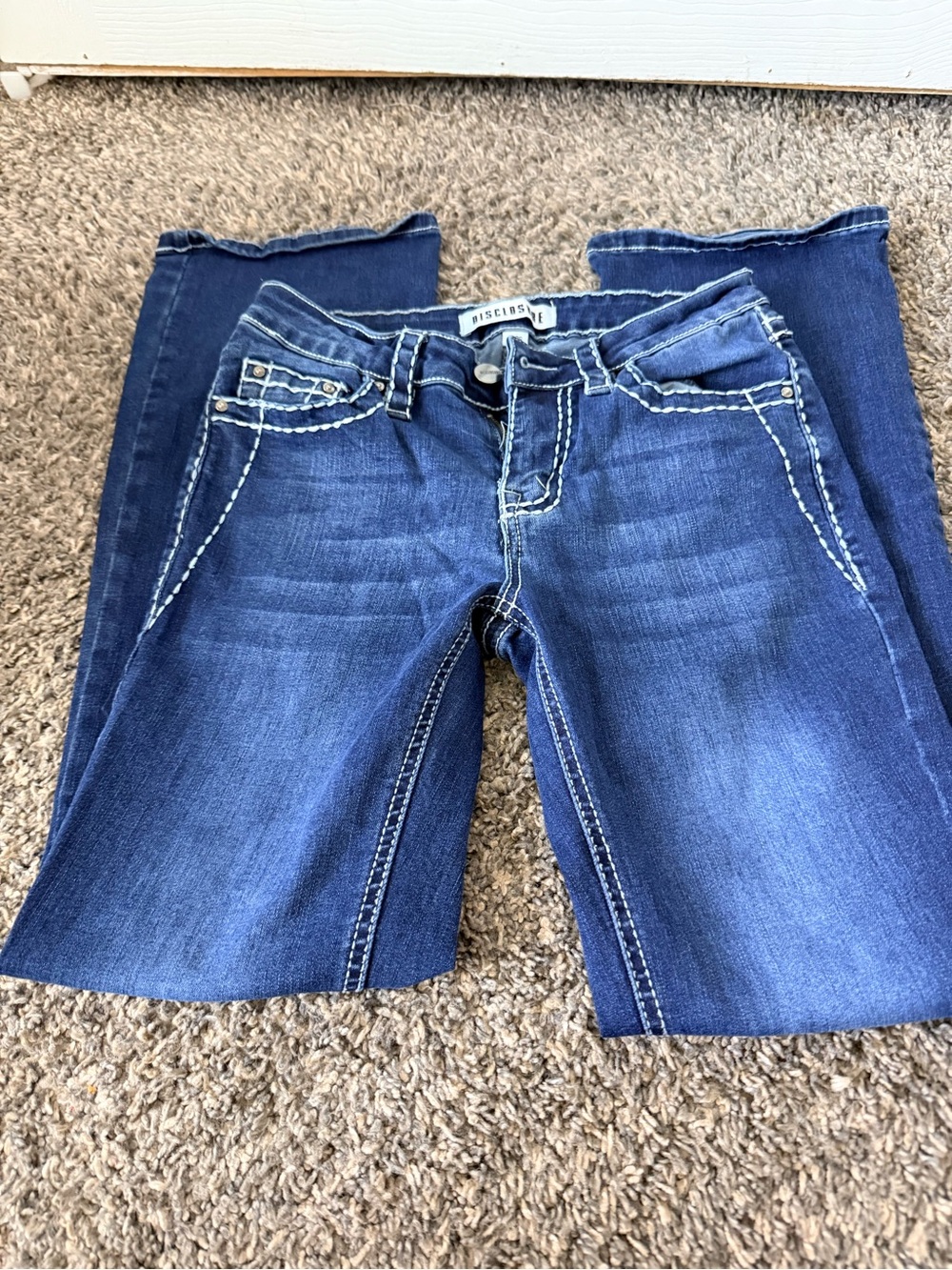 Dark Blue Boot Cut Jeans with Contrast Stitching by Disclosure